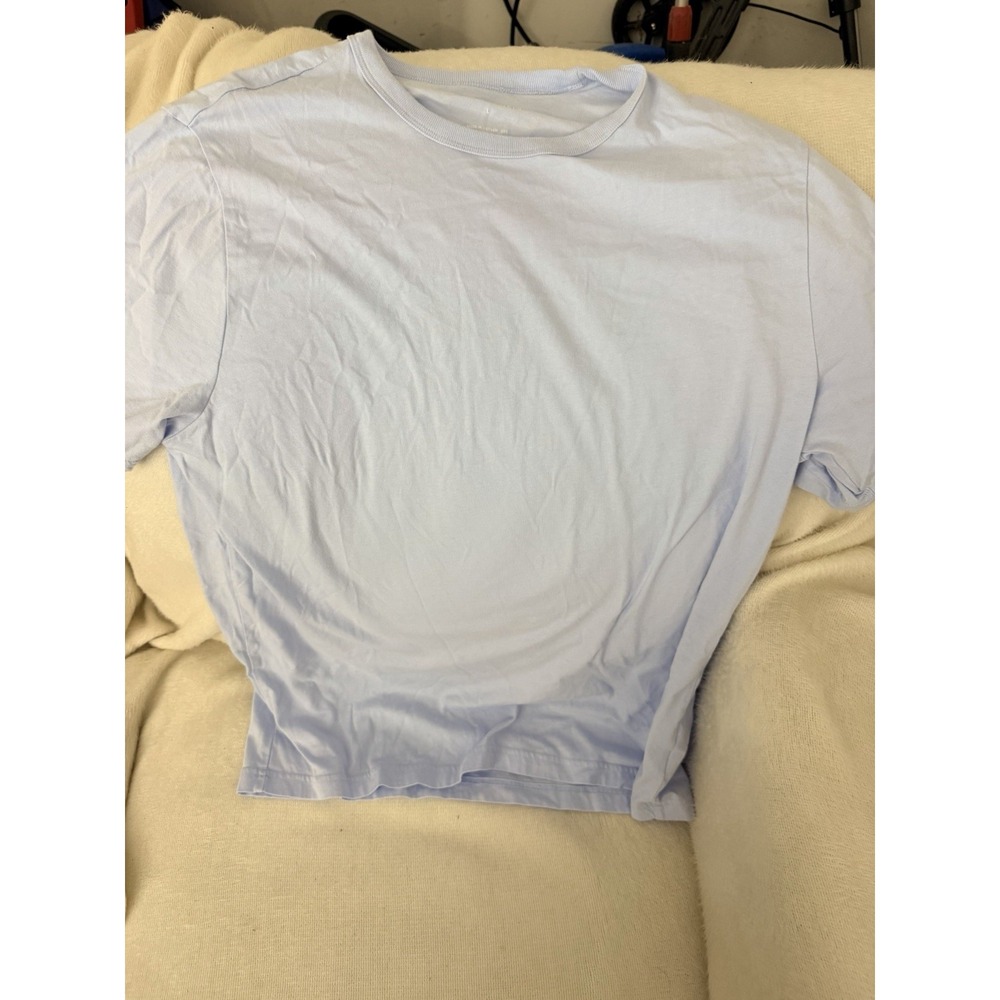 Free Assembly T-Shirt Womens L Light Blue Crew Neck Short Sleeve Cotton Basic